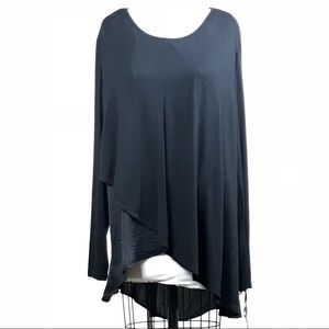 Draped Asymmetrical Hem Knit to Woven Top